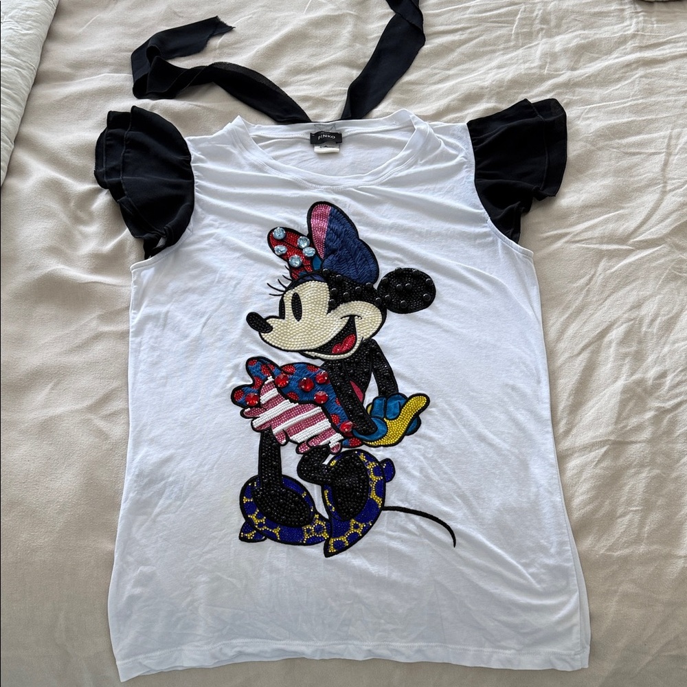 Girls Minnie Mouse Sequin Graphic Tee - White & Black